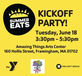 yellow graphic promoting summer eats kickoff party