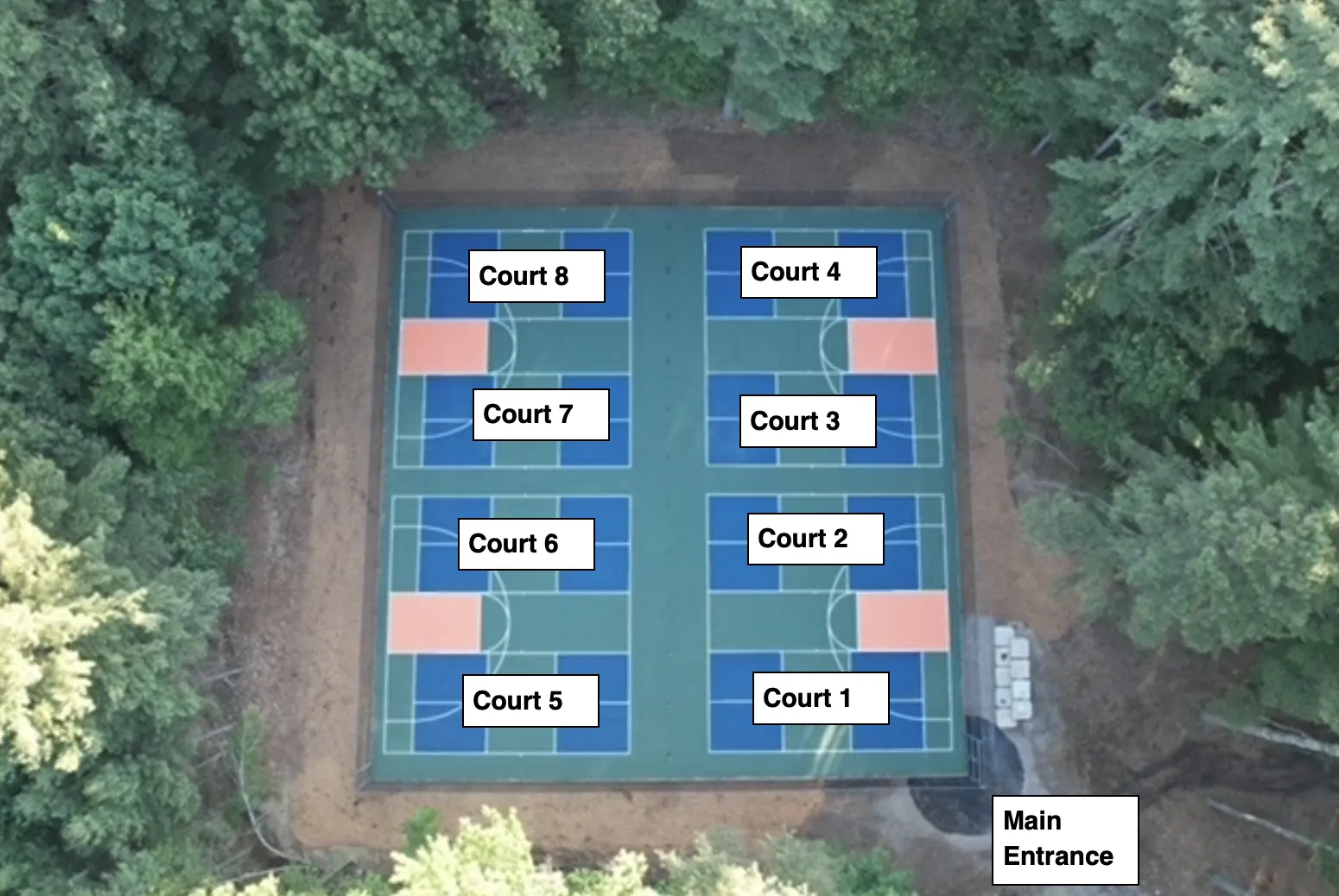 Eight pickleball courts